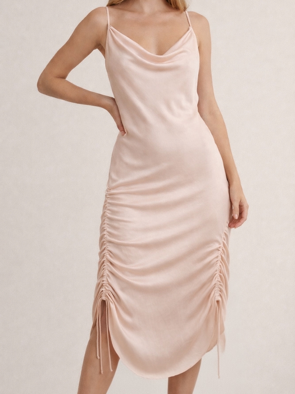 Wilfred Only Ruched Satin Slip Midi Dress Poetic Pink Small Romamtic Balletcore